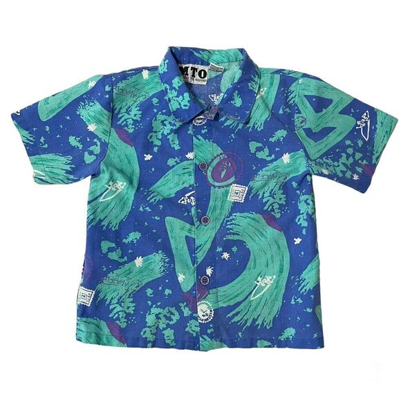 t/o Kids Blue and Green Button Down Shirt - Picture 1 of 8